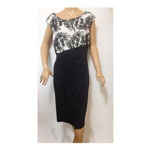 Connected Apparel Women's Size 16 Black & White Ruched Sheath Dress